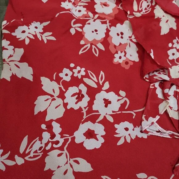 Ann Taylor Loft Silk Ruffle Sleeveless Blouse Red White Pink Beach Summercore - Picture 7 of 11